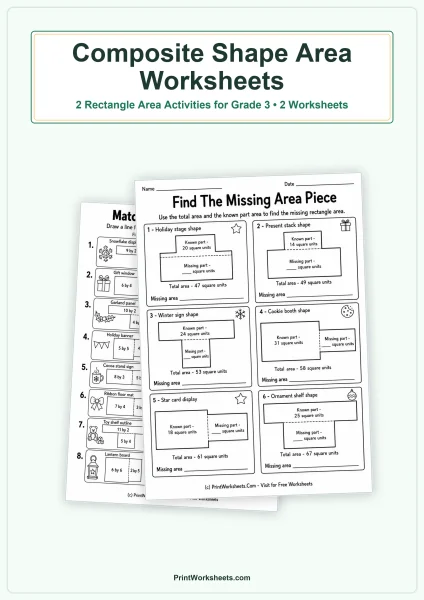 Composite Shape Area Worksheets for Grade 3