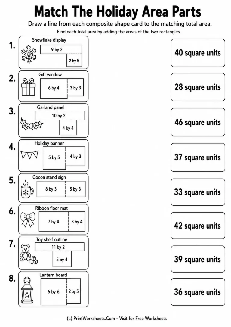 Match The Holiday Area Parts printable worksheet