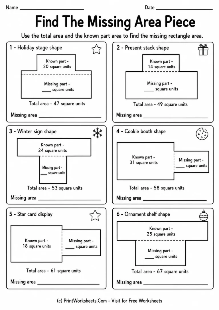 Find The Missing Area Piece printable worksheet