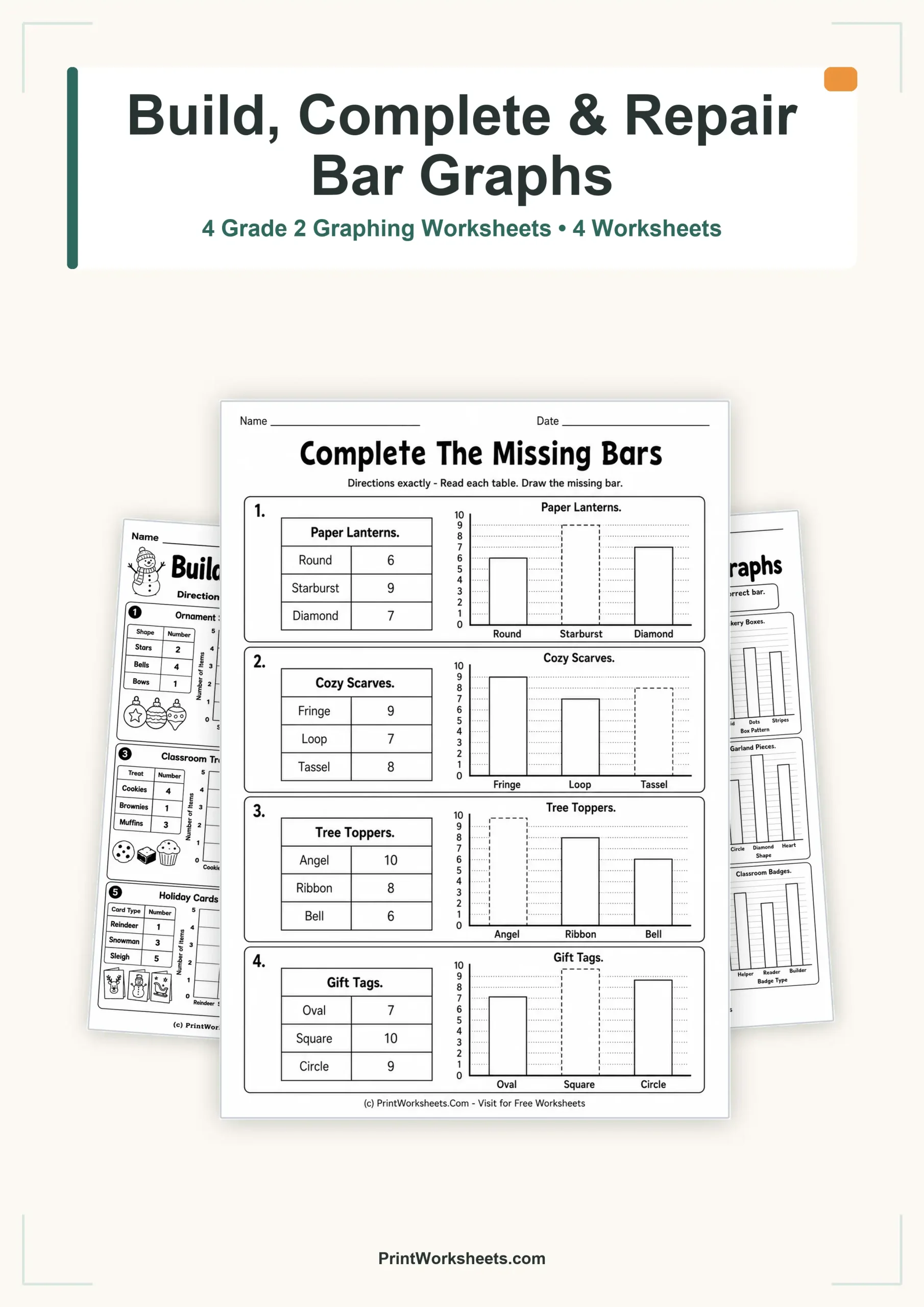 Data and Graphing Worksheet - Create Bar Graphs from Tables Worksheets for Grade 2 | Free Printable