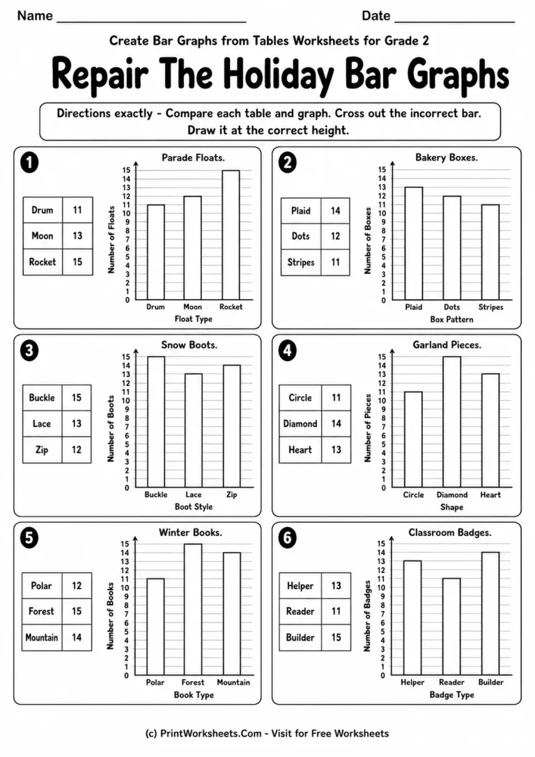 Repair The Holiday Bar Graphs printable worksheet