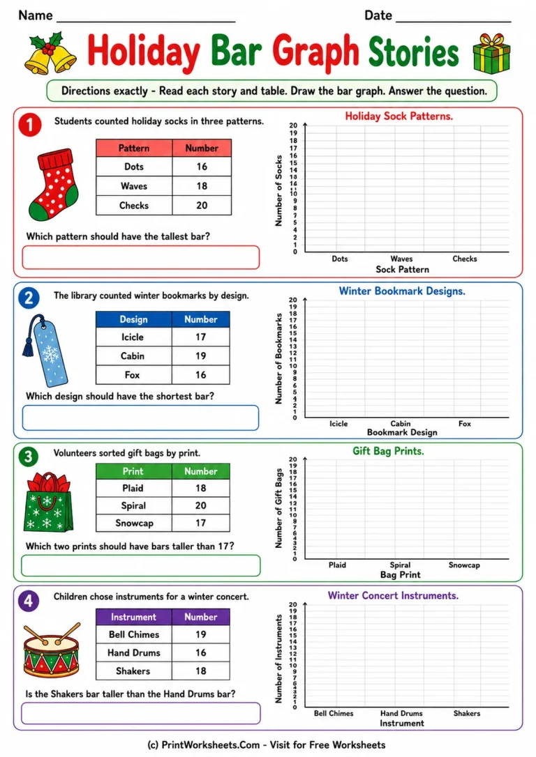 Holiday Bar Graph Stories printable worksheet
