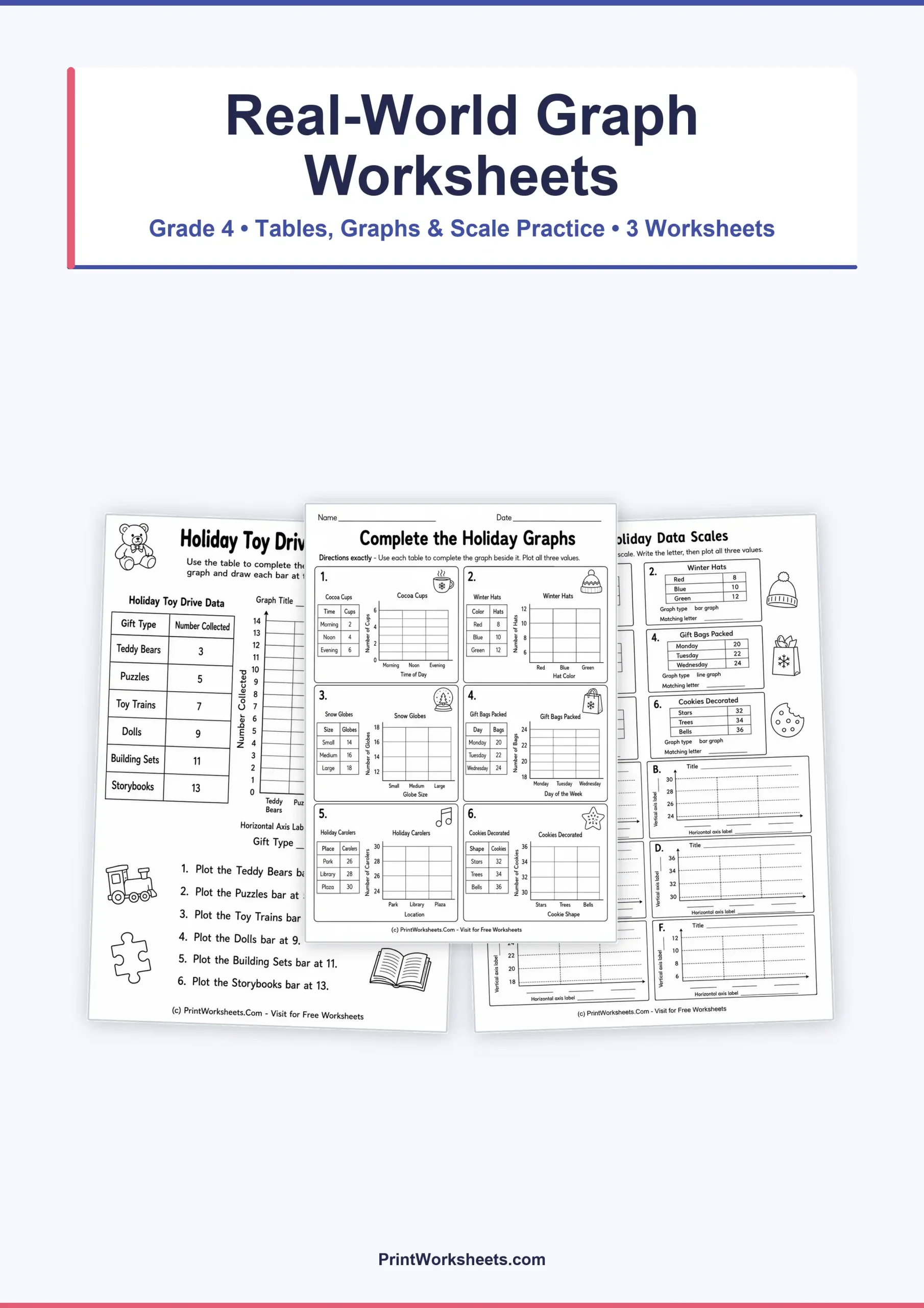 Data and Graphing Worksheet - Create Graphs from Real-World Data Worksheets for Grade 4 | Free Printable