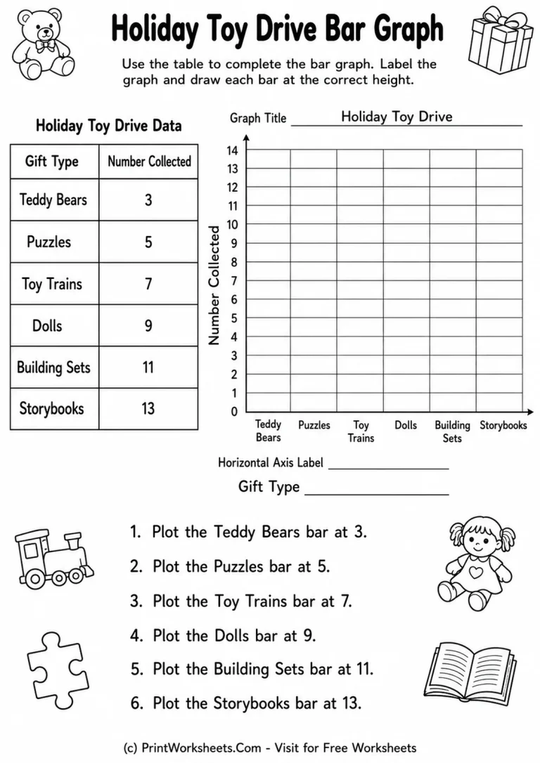 Holiday Toy Drive Bar Graph Holiday Toy Drive Bar Graph printable worksheet