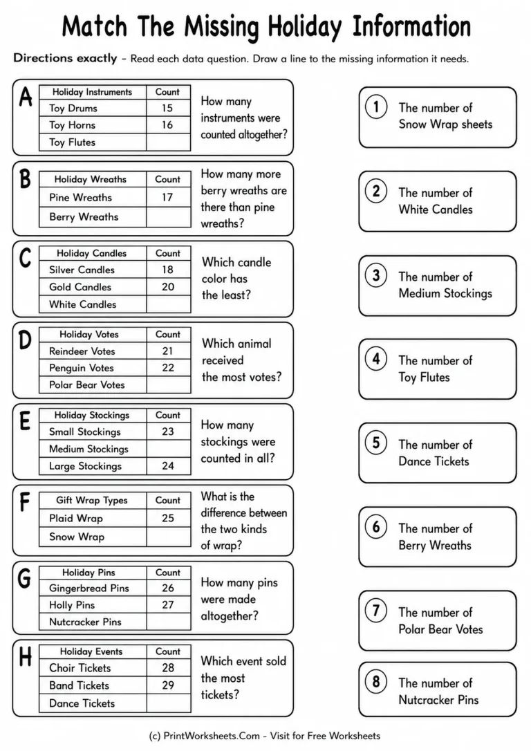 Match The Missing Holiday Information Match The Missing Holiday Information printable worksheet