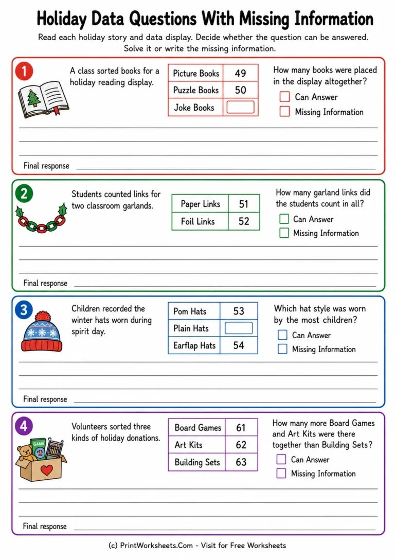 Holiday Data Questions With Missing Information Holiday Data Questions With Missing Information printable worksheet