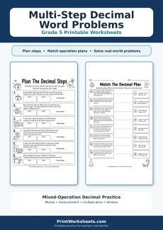 Decimals Worksheets Worksheet - Multi-Step Decimal Word Problems Worksheets for Grade 5 | Free Printable