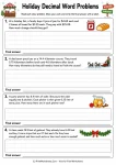 Holiday multi-step decimal word problems worksheet