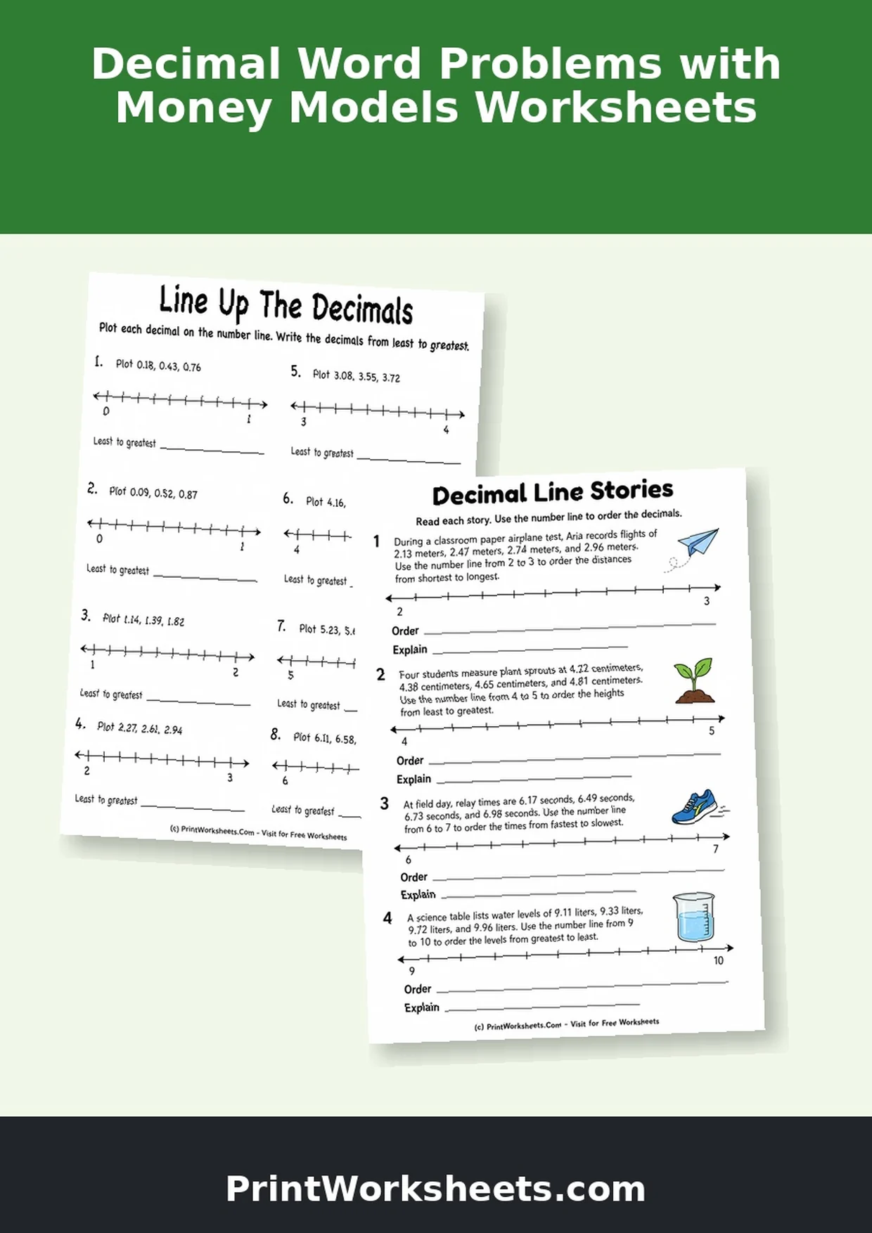 Decimals Worksheets Worksheet - Decimal Word Problems with Money Models Worksheets for Grade 4 | Free Printable