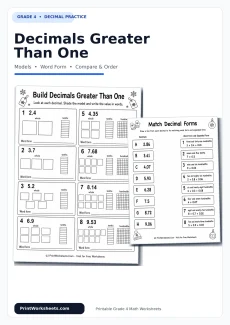 Decimals Worksheets Worksheet - Decimals Greater Than One Worksheets for Grade 4 | Free Printable