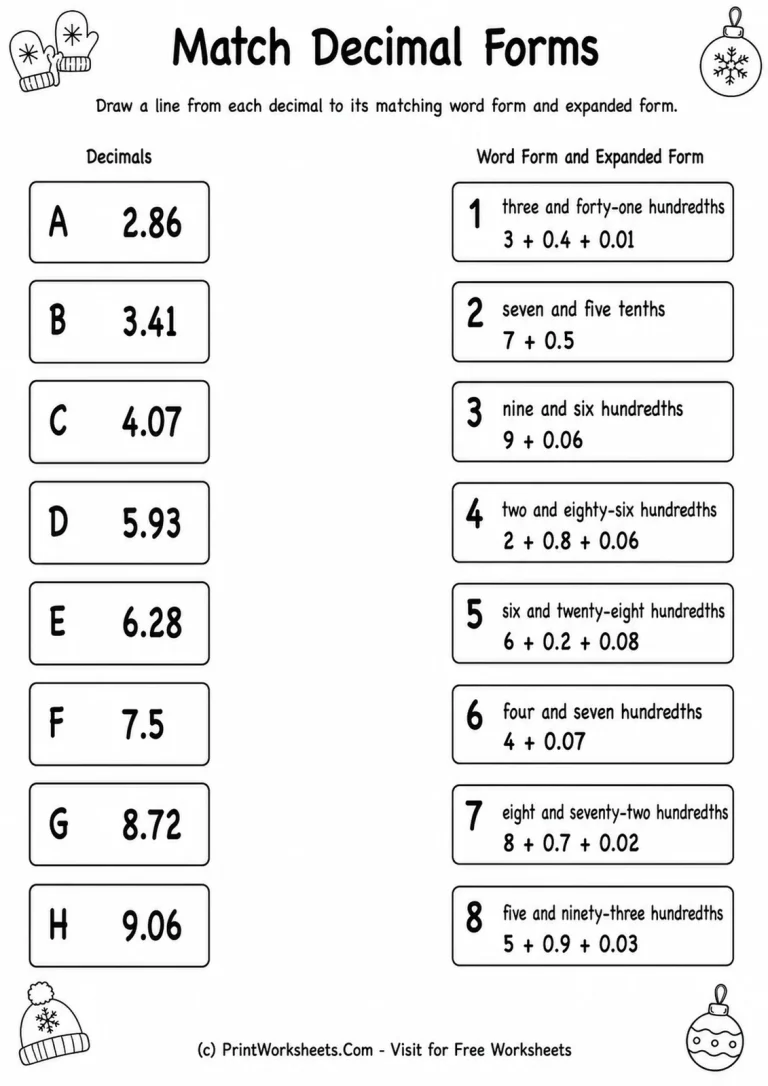 Match Decimal Forms Matching decimals with word and expanded forms worksheet