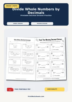 Decimals Worksheets Worksheet - Divide Whole Numbers by Decimals Worksheets for Grade 5 | Free Printable