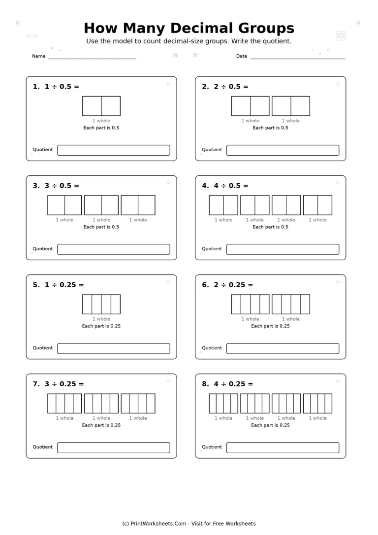 Grade 5 whole number divided by decimal models