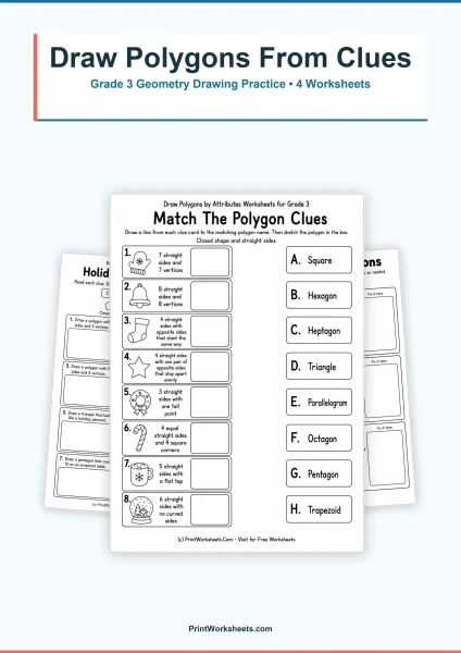 Draw Polygons by Attributes Worksheets for Grade 3