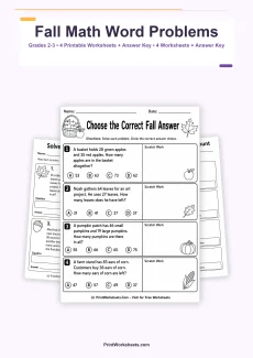 Word Problems Worksheet - Fall Math Word Problems Worksheets for Grades 2-3 | Free Printable