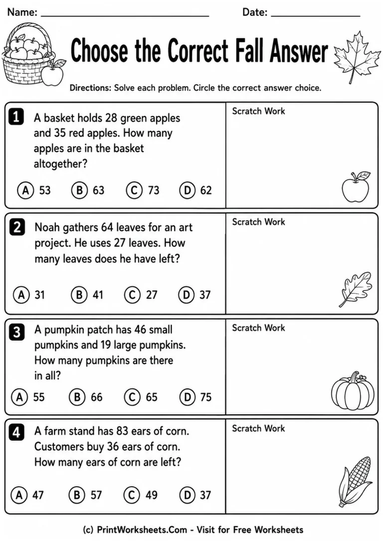 Choose the Correct Fall Answer printable worksheet