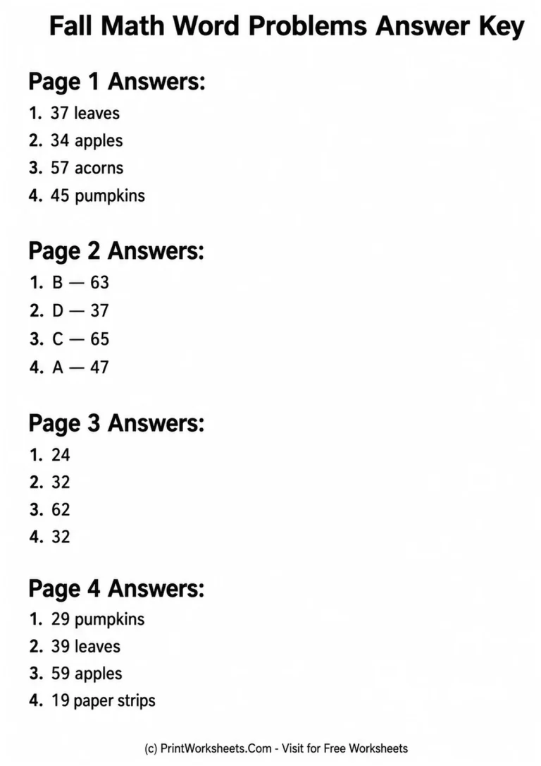 Fall Math Word Problems Answer Key answer key