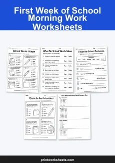 Back to School Worksheets Worksheet - First Week of School Morning Work Worksheets for Kindergarten to Grade 1 | Free Printable