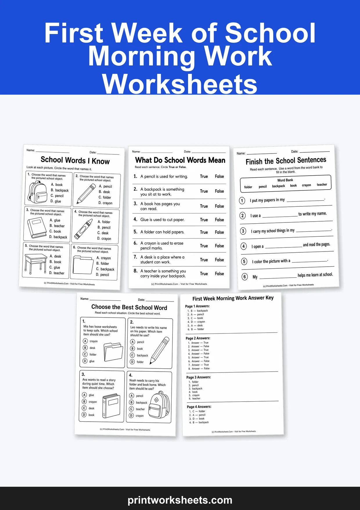 Back to School Worksheets Worksheet - First Week of School Morning Work Worksheets for Kindergarten to Grade 1 | Free Printable