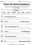 School vocabulary fill in the blank worksheet for kindergarten and grade 1