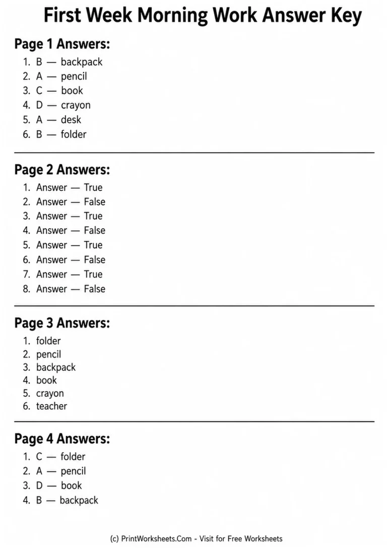 First Week Morning Work Answer Key First week of school morning work answer key