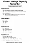 Hispanic Heritage Month biography worksheets answer key for Grades 3-5