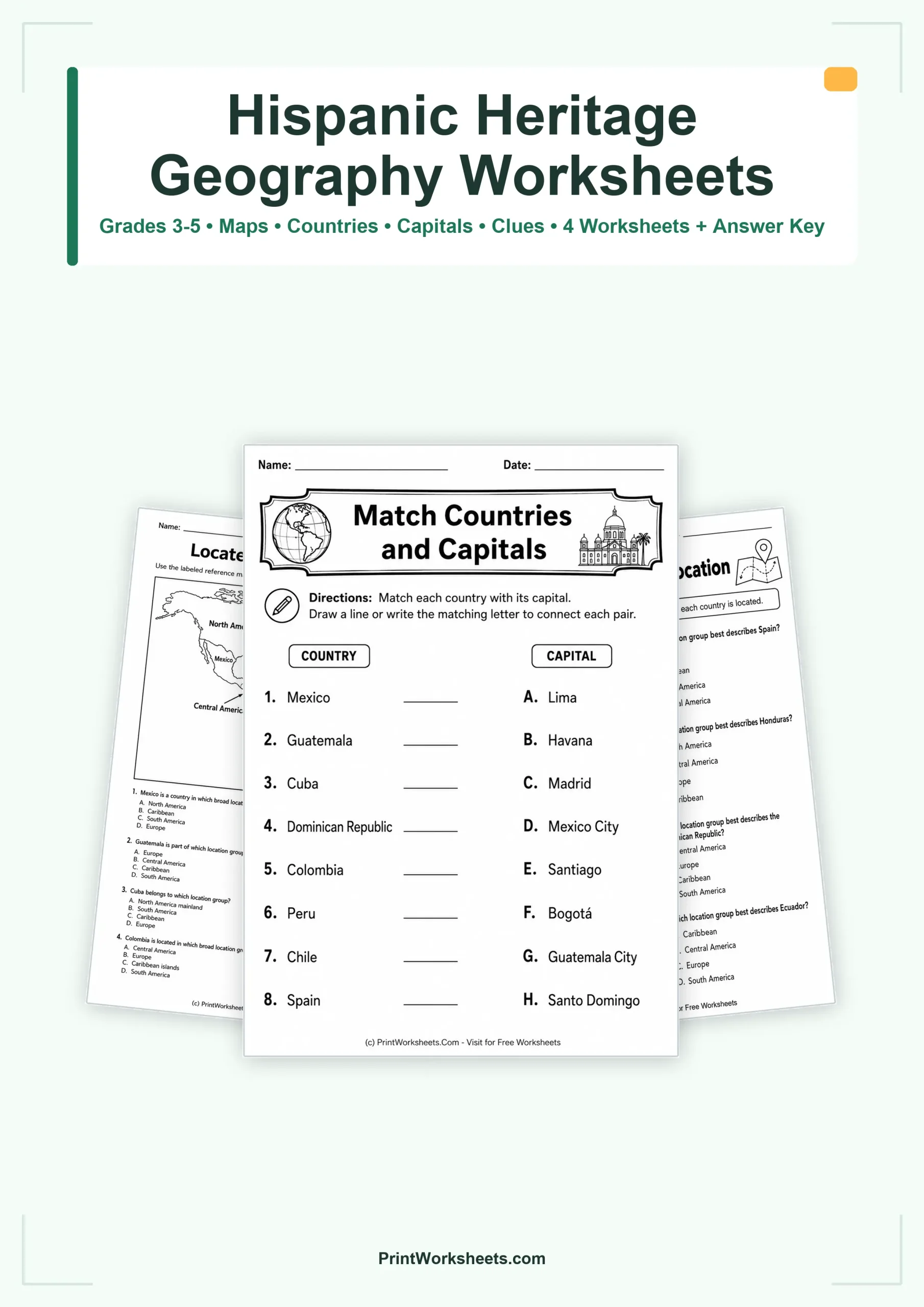 Hispanic Heritage Month Worksheets Worksheet - Hispanic Heritage Month Geography Worksheets for Grades 3-5 | Free Printable