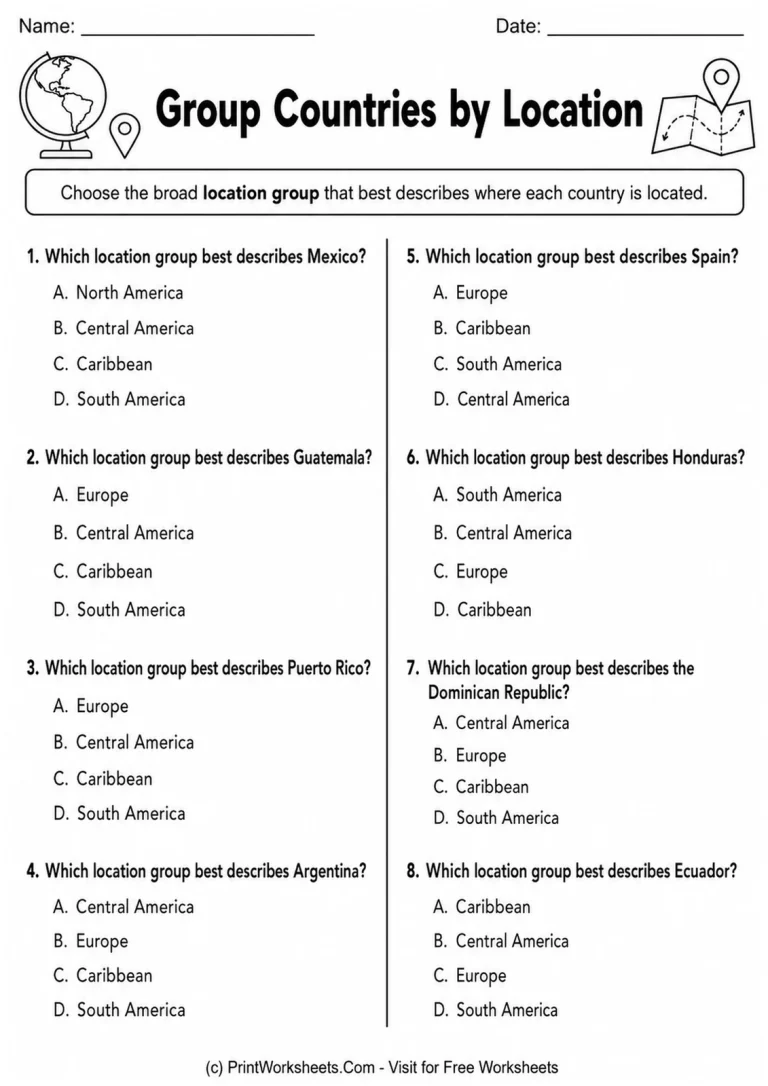 Group Countries by Location Group Countries by Location printable worksheet