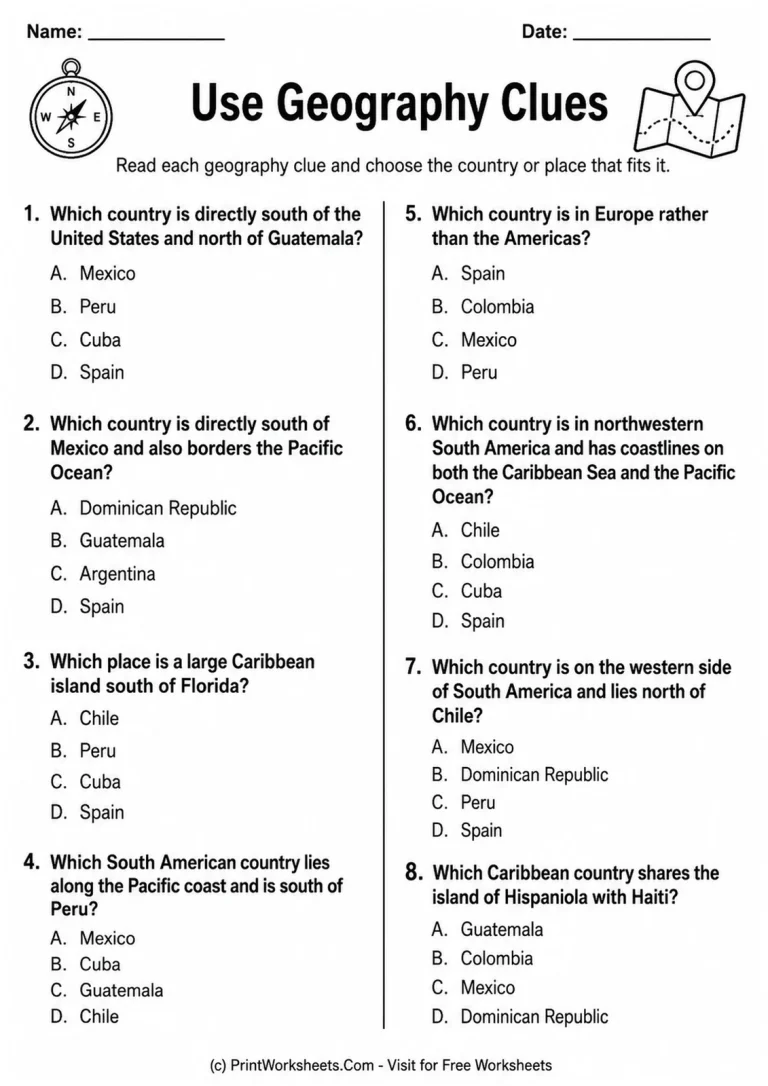 Use Geography Clues Use Geography Clues printable worksheet