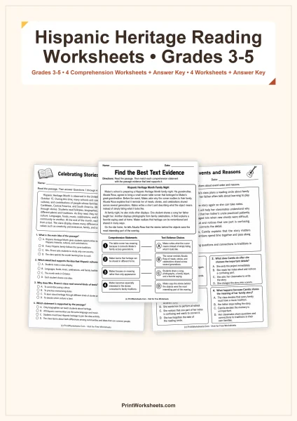 Hispanic Heritage Month Reading Comprehension Passages for Grades 3-5