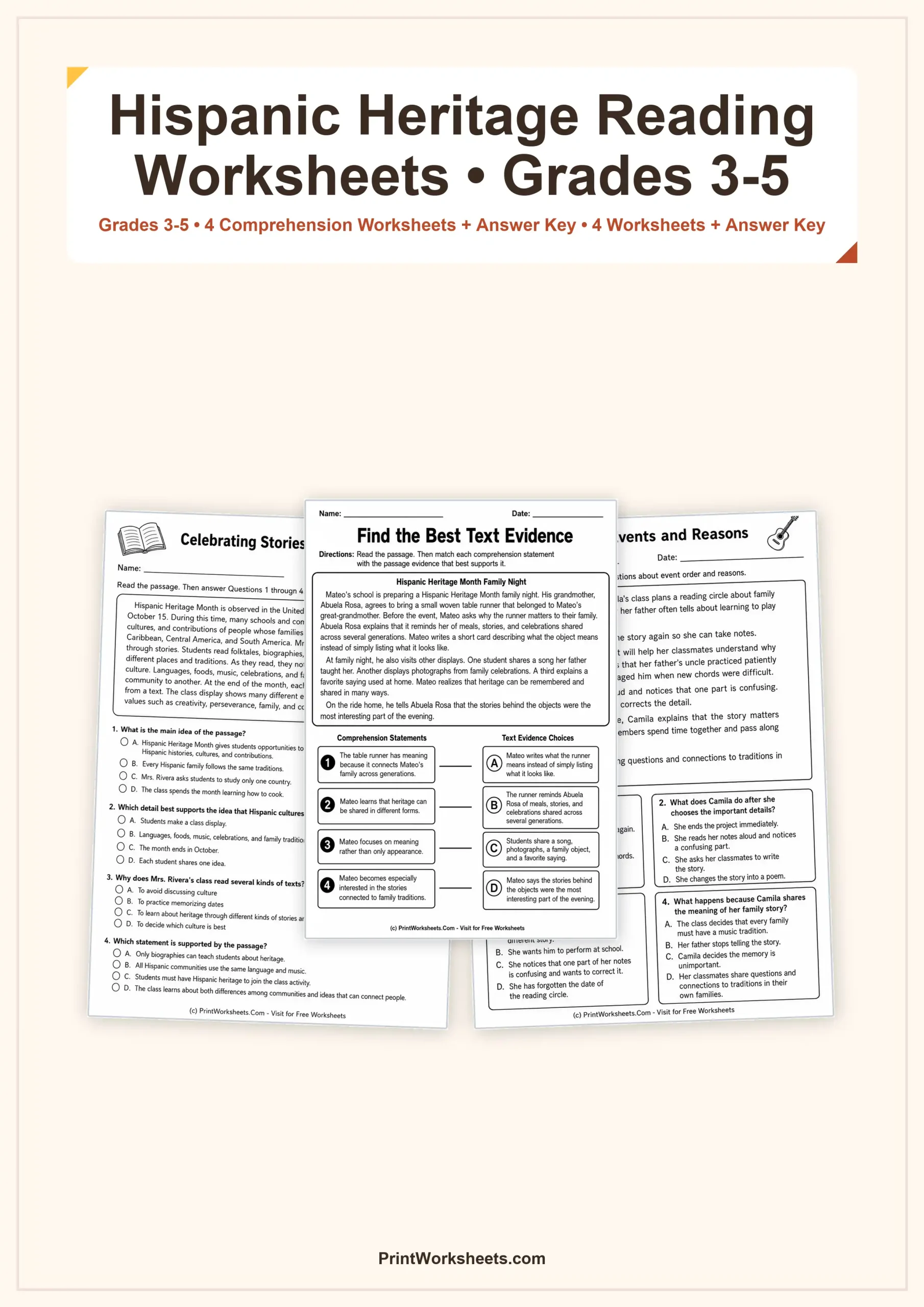 Hispanic Heritage Month Worksheets Worksheet - Hispanic Heritage Month Reading Comprehension Passages for Grades 3-5 | Free Printable
