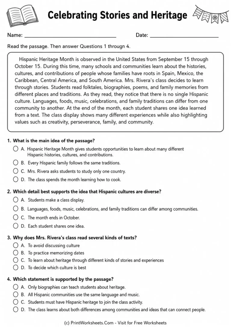 Celebrating Stories and Heritage printable worksheet