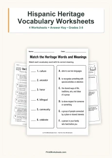Hispanic Heritage Month Worksheets Worksheet - Hispanic Heritage Month Vocabulary Worksheets for Grades 3-5 | Free Printable