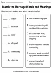 Hispanic Heritage Month vocabulary matching worksheet for grades 3-5