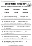 Hispanic Heritage Month word bank sentence completion worksheet for grades 3-5