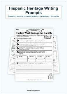 Hispanic Heritage Month Worksheets Worksheet - Hispanic Heritage Month Writing Prompts for Grades 3-5 | Free Printable
