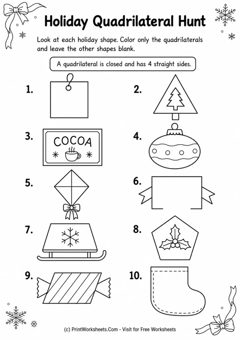 Holiday Quadrilateral Hunt Holiday Quadrilateral Hunt printable worksheet