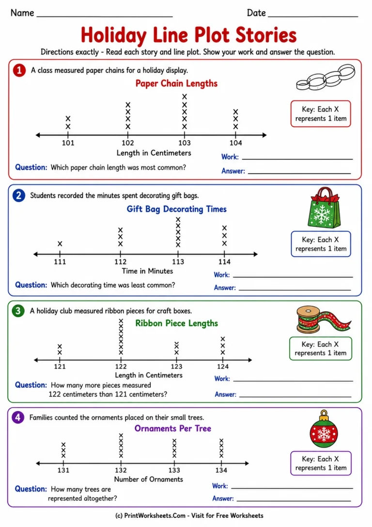 Holiday Line Plot Stories Holiday Line Plot Stories printable worksheet