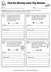Find the missing Labor Day number worksheet grades 2-3