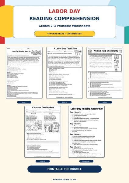 Labor Day Reading Comprehension Passages for Grades 2-3