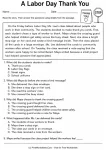 Labor Day thank you reading comprehension worksheet for Grades 2-3