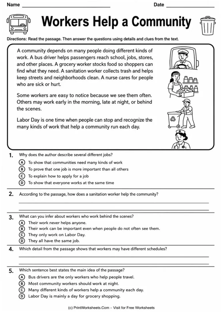 Workers Help a Community Worksheet Workers help a community reading comprehension worksheet Grades 2-3