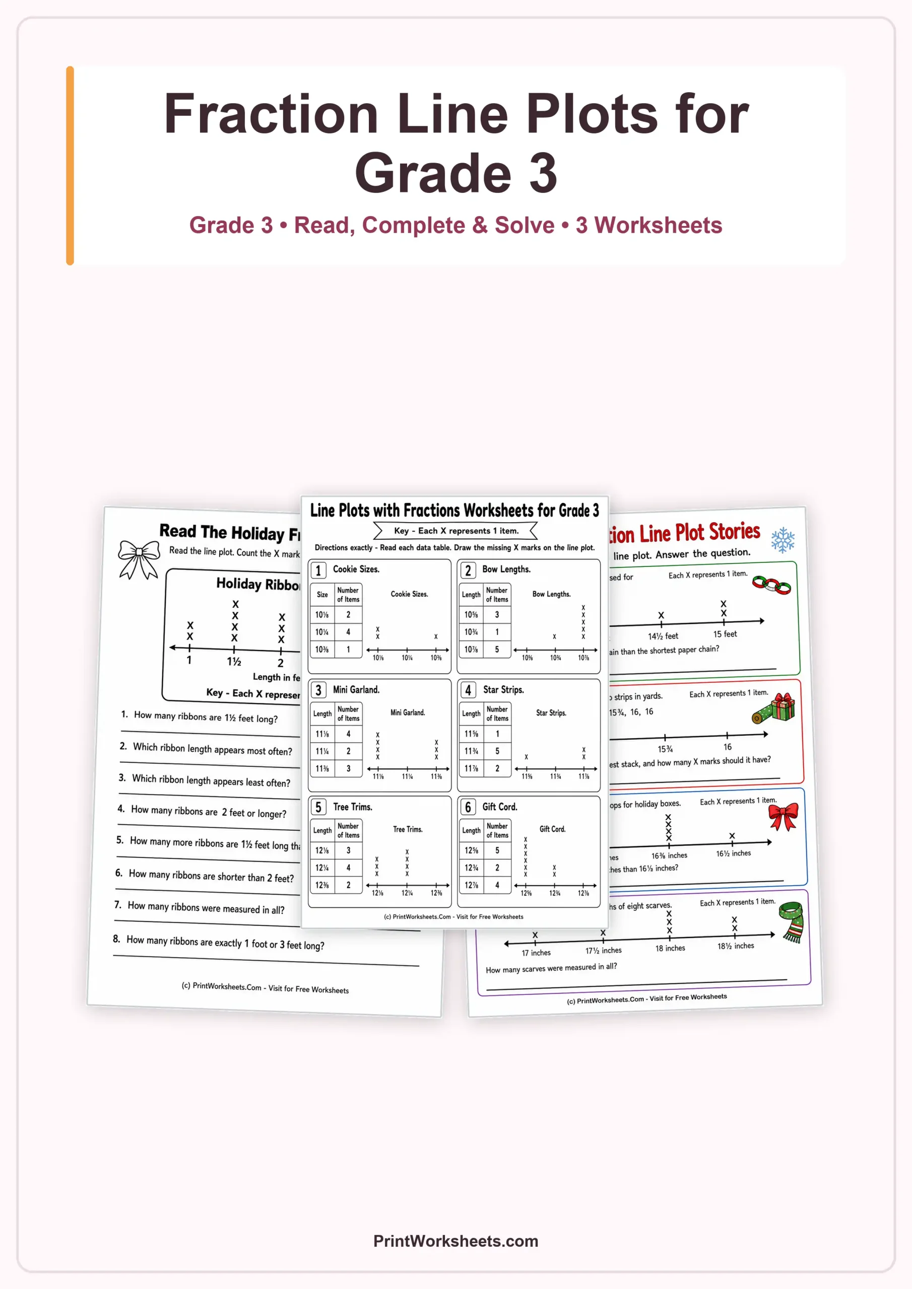 Fractions Worksheet - Line Plots with Fractions Worksheets for Grade 3 | Free Printable