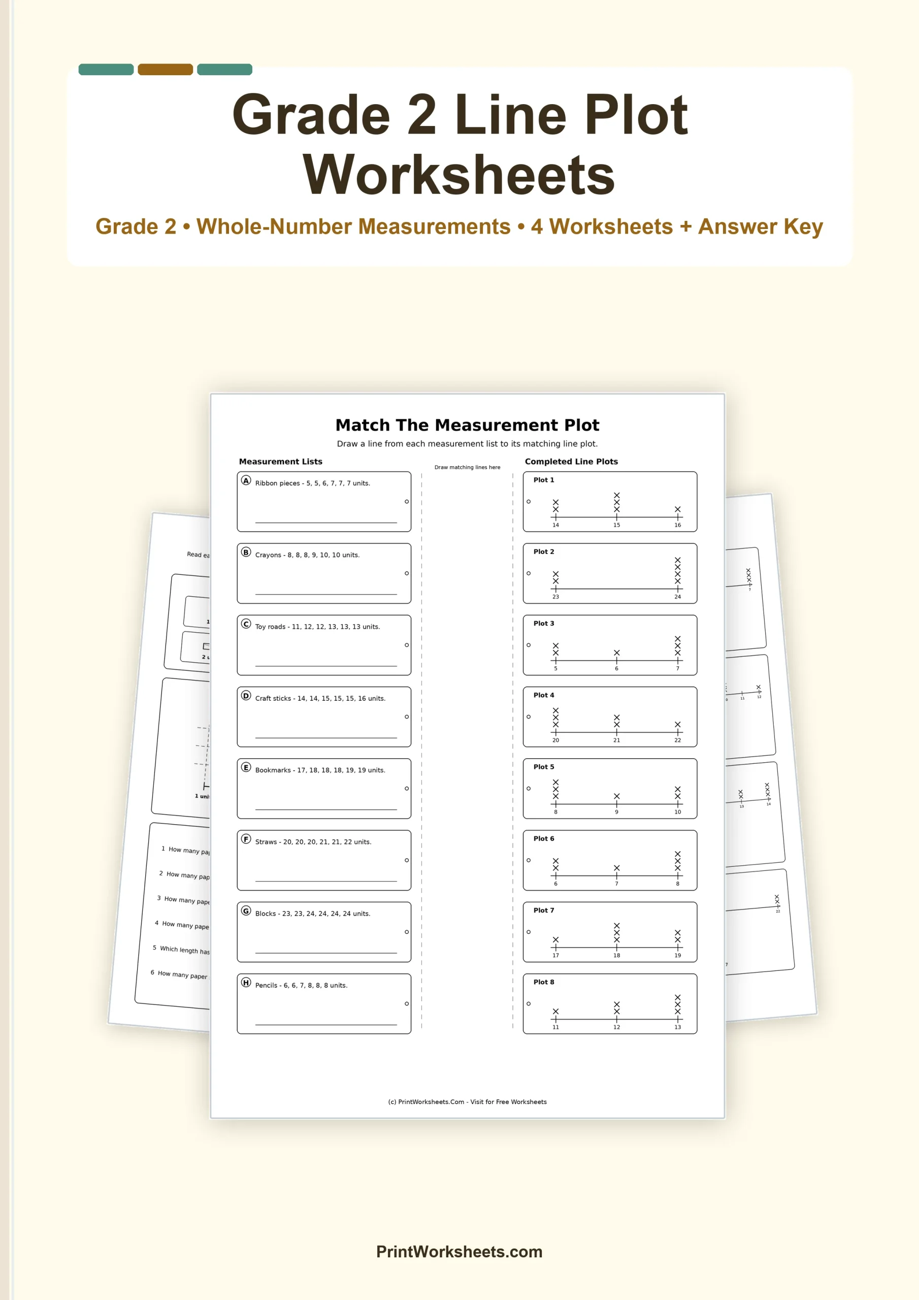 Data and Graphing Worksheet - Line Plots with Whole Number Measurements Worksheets for Grade 2 | Free Printable