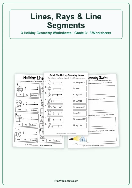 Lines, Rays and Line Segments Worksheets for Grade 3