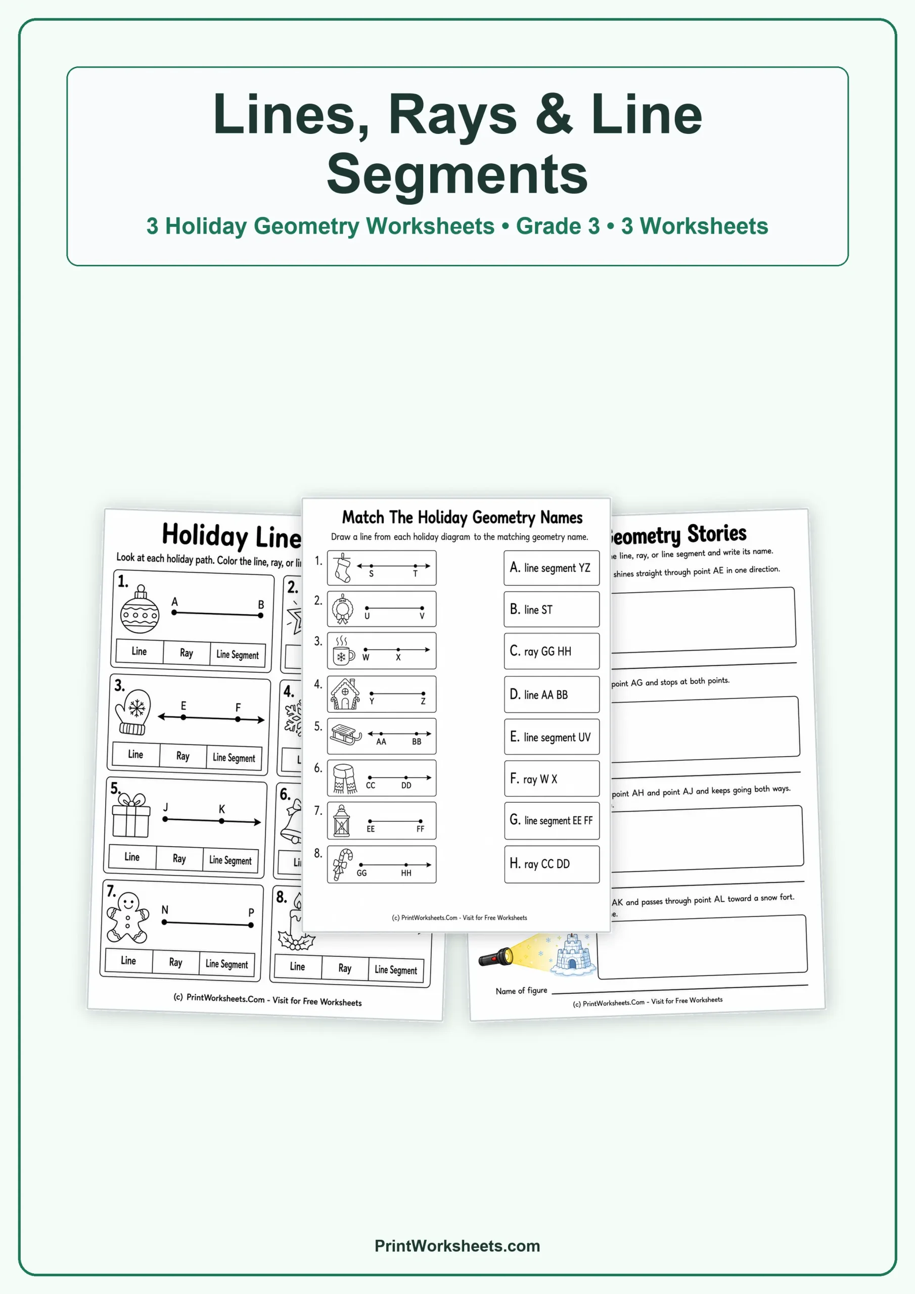 Geometry Worksheets Worksheet - Lines, Rays and Line Segments Worksheets for Grade 3 | Free Printable