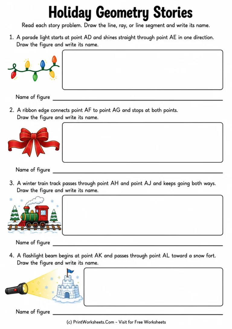Holiday Geometry Stories Holiday Geometry Stories printable worksheet