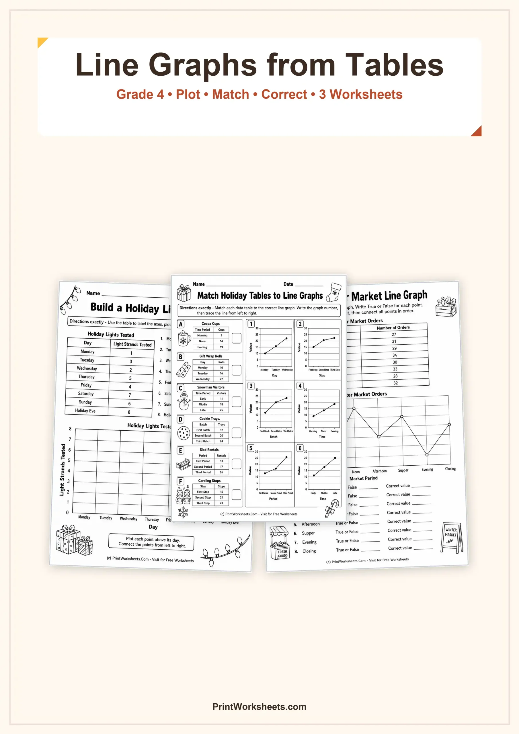 Data and Graphing Worksheet - Make Line Graphs from Tables Worksheets for Grade 4 | Free Printable