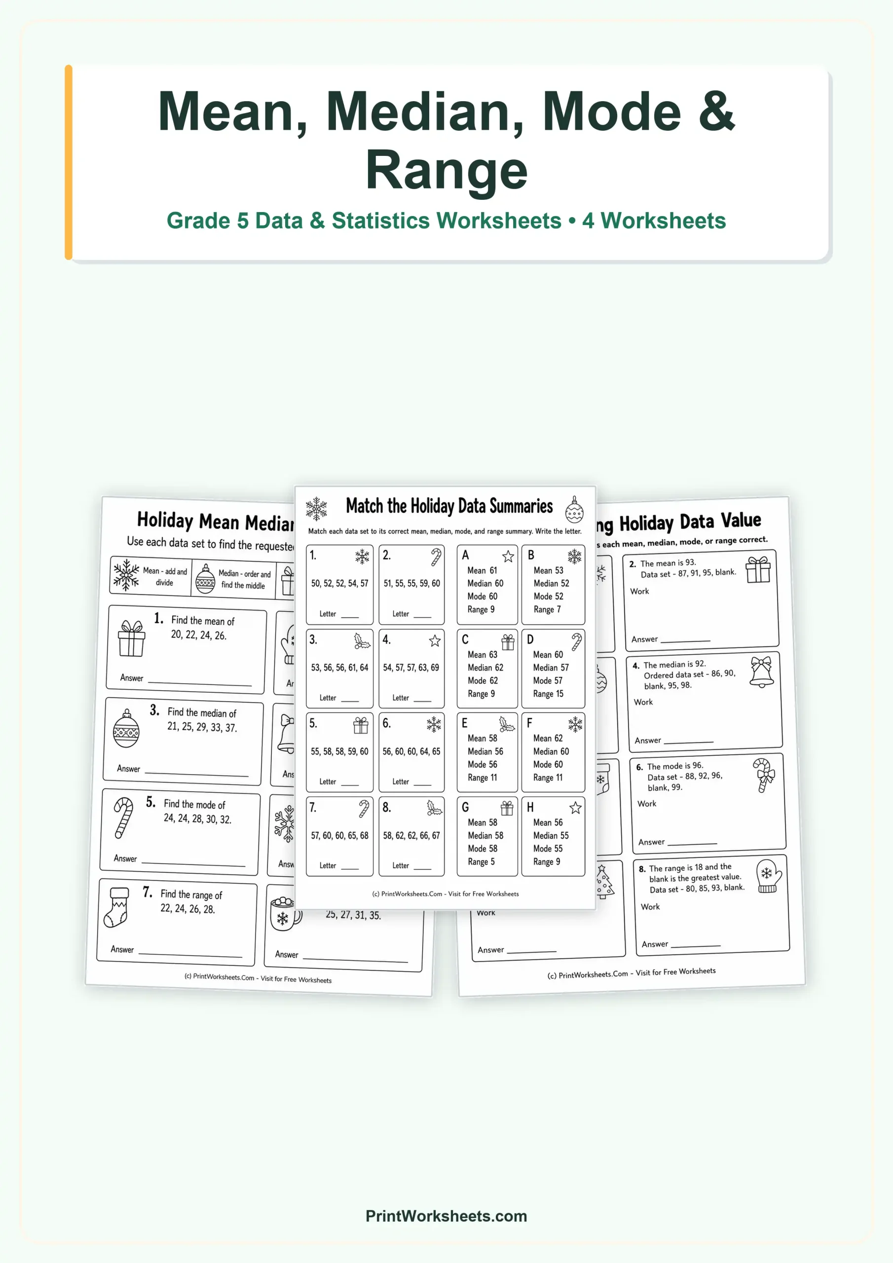 Data and Graphing Worksheet - Mean Median Mode and Range Worksheets for Grade 5 | Free Printable