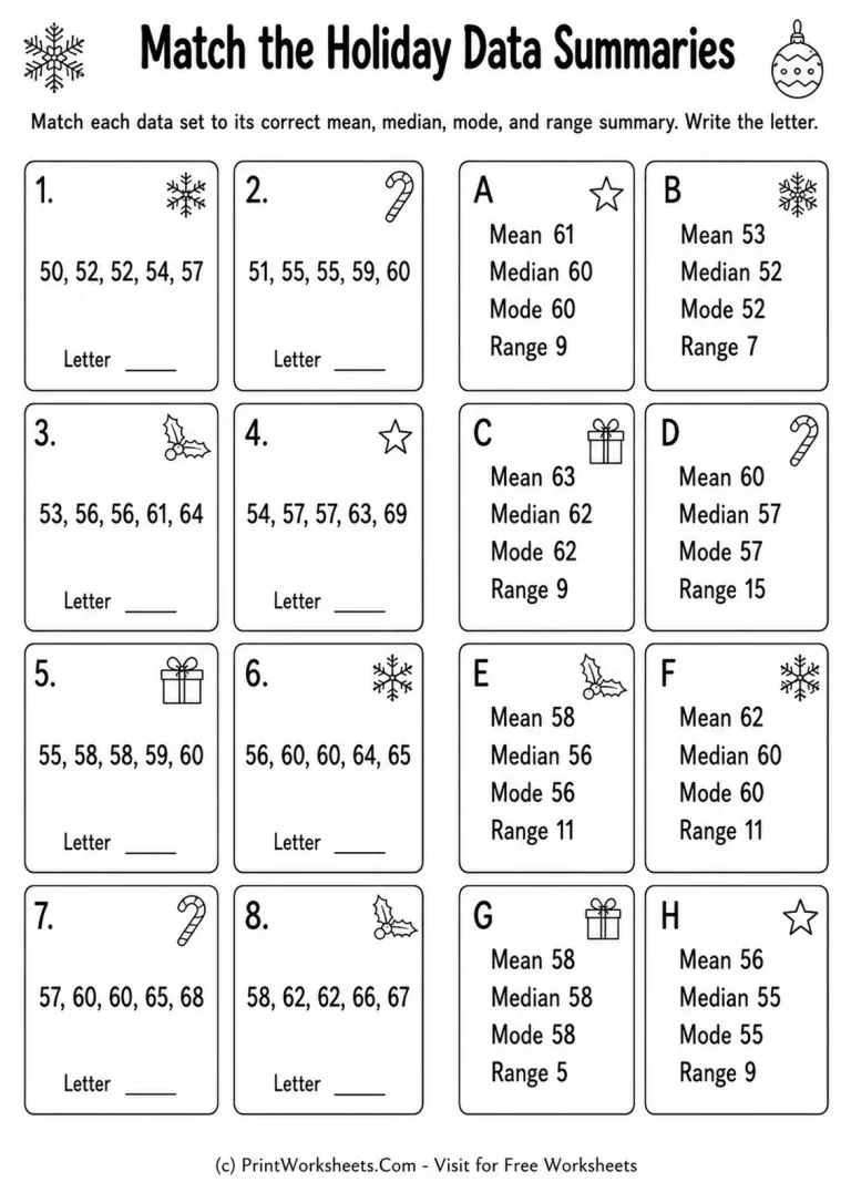 Match the Holiday Data Summaries Match the Holiday Data Summaries printable worksheet